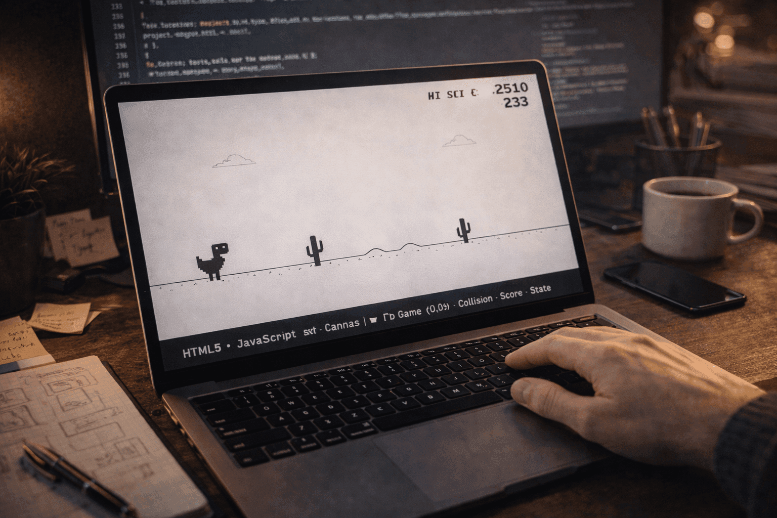 Gameplay do clone do Dino Chrome.