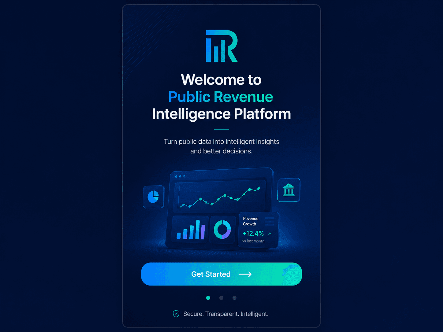 Landing-page mockup for the Public Revenue Intelligence Platform with illustrative values.