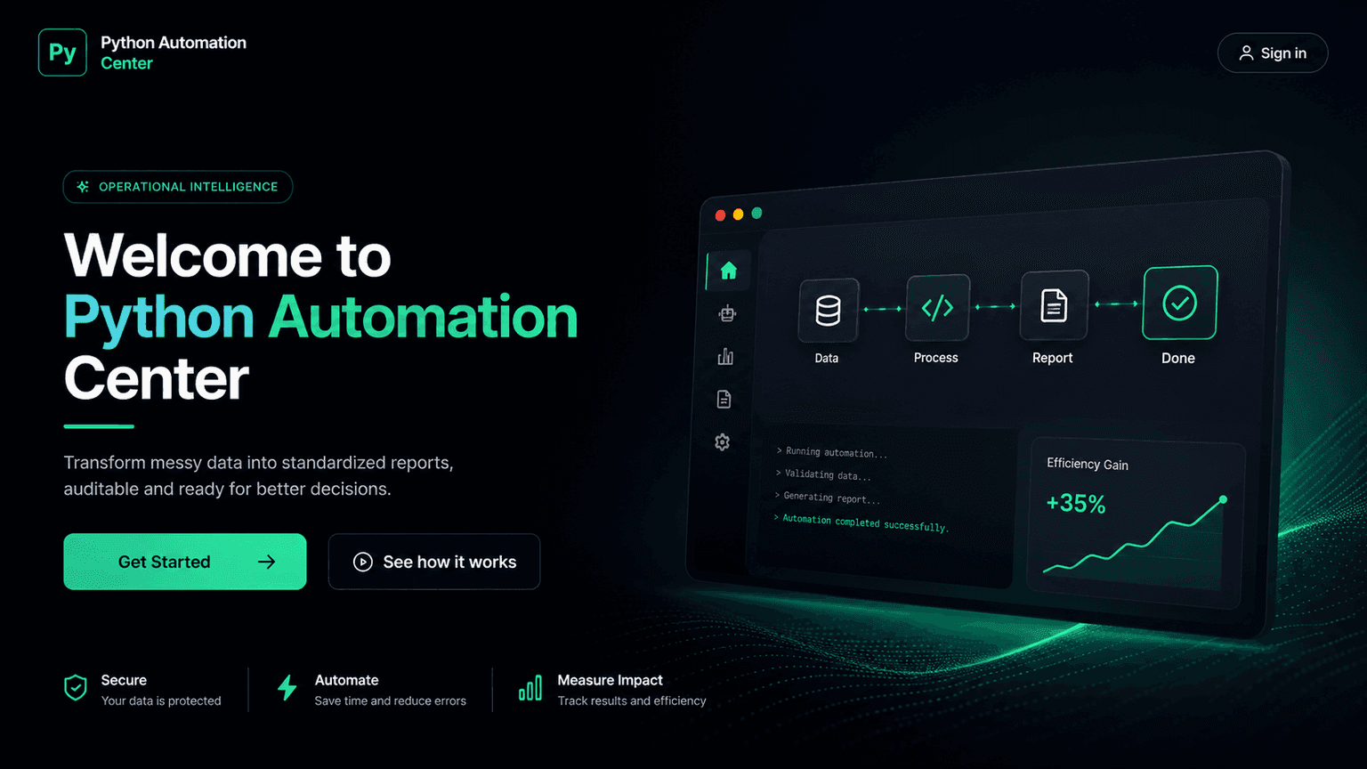 English presentation mockup for Python Automation Center.